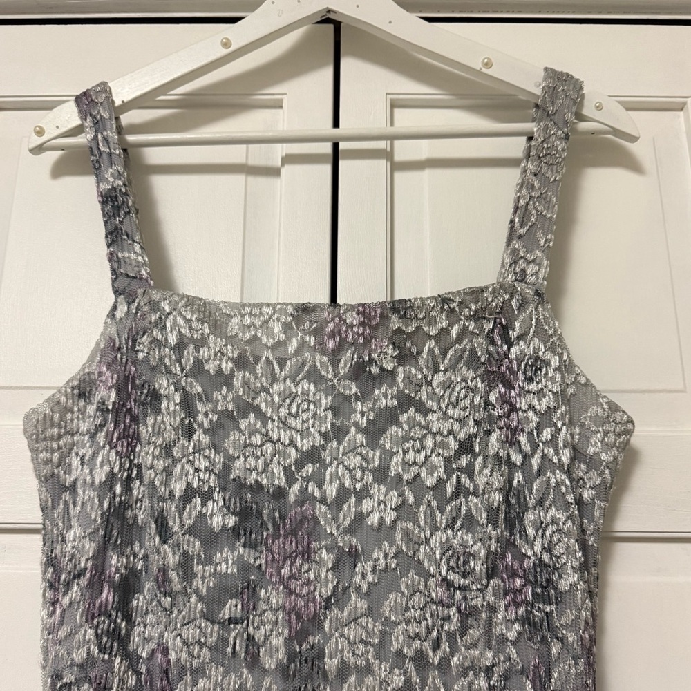 Vintage Sheri Martin Midi Floral Lace Dress Fairy Whimsigoth Purple Hoco 12 - Picture 3 of 13